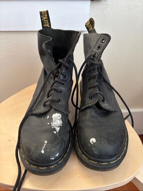 Dr. Martens Black Leather Lace-Up Boots with Yellow Stitching